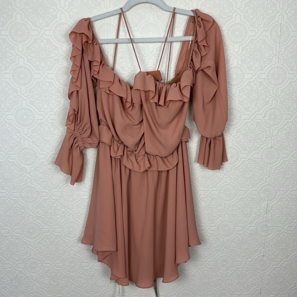 NWT House of CB London Serenity Off Shoulder Dress Mini Cut Out Ruffled Pink - Picture 7 of 13